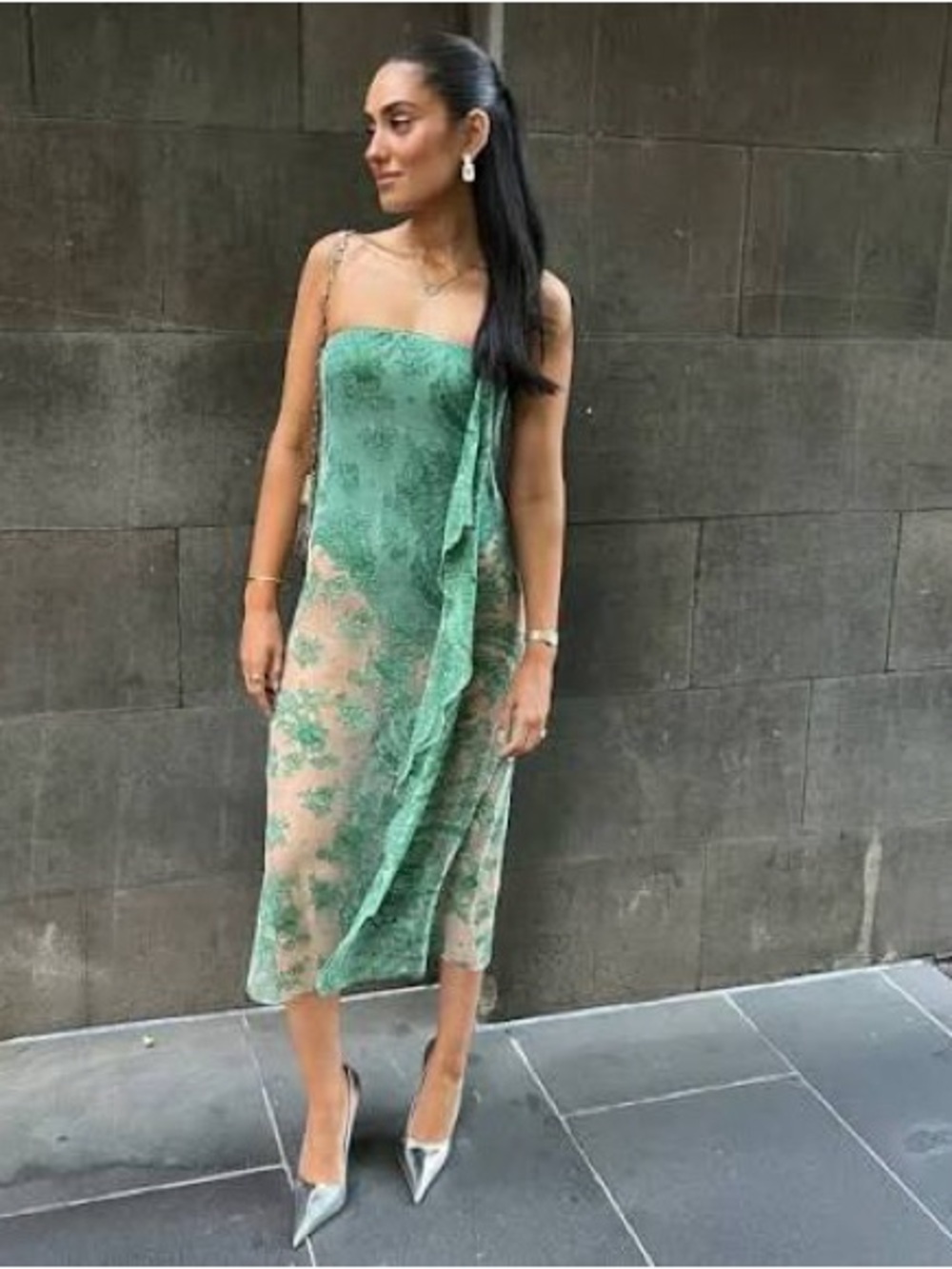 Christopher Esber Floating Lace Strapless Dress - Evergreen - Picture 8 of 12